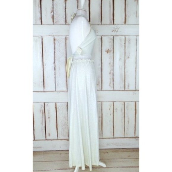 70s vintage metallic silver halter crop top maxi skirt two piece - Picture 3 of 7